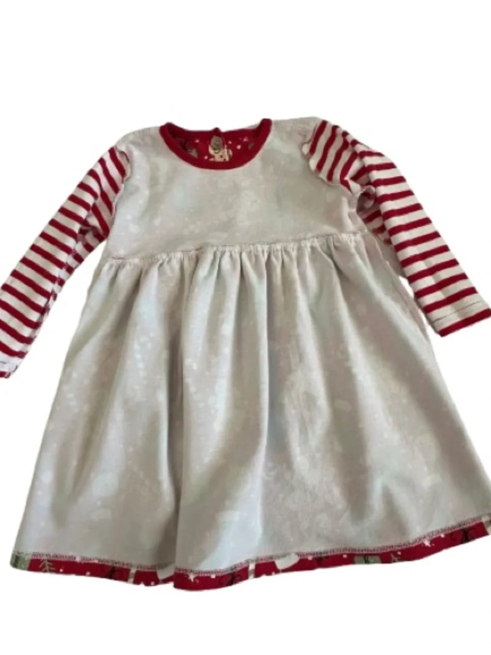 Tesa Babe Girl 18-24M Red & Striped Sleeves Jersey Cotton Blend Holiday Dress